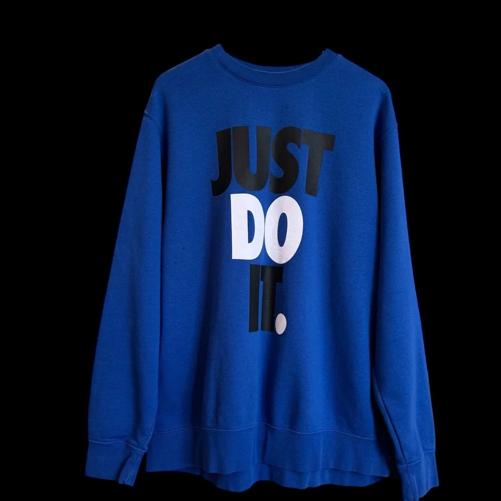 Nike Mens Crewneck Sweatshirt Blue Just Do It Graphic Print 80% Cotton XXL #292